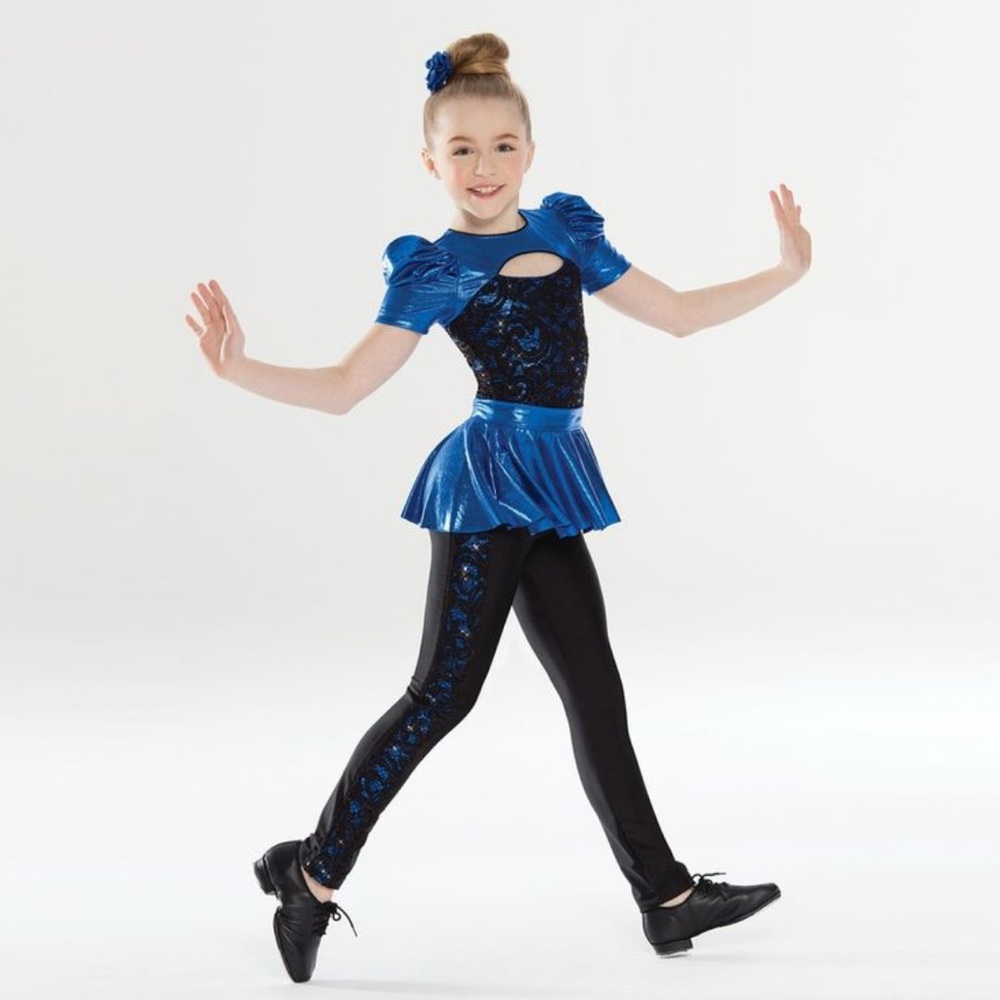 Revolution dancewear, unitard, blue, Dance costume, skirt, small adult